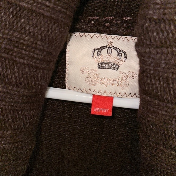 Espirit chocolate brown long sleeve open  knit cardigan with buttons Sz L - Picture 3 of 7